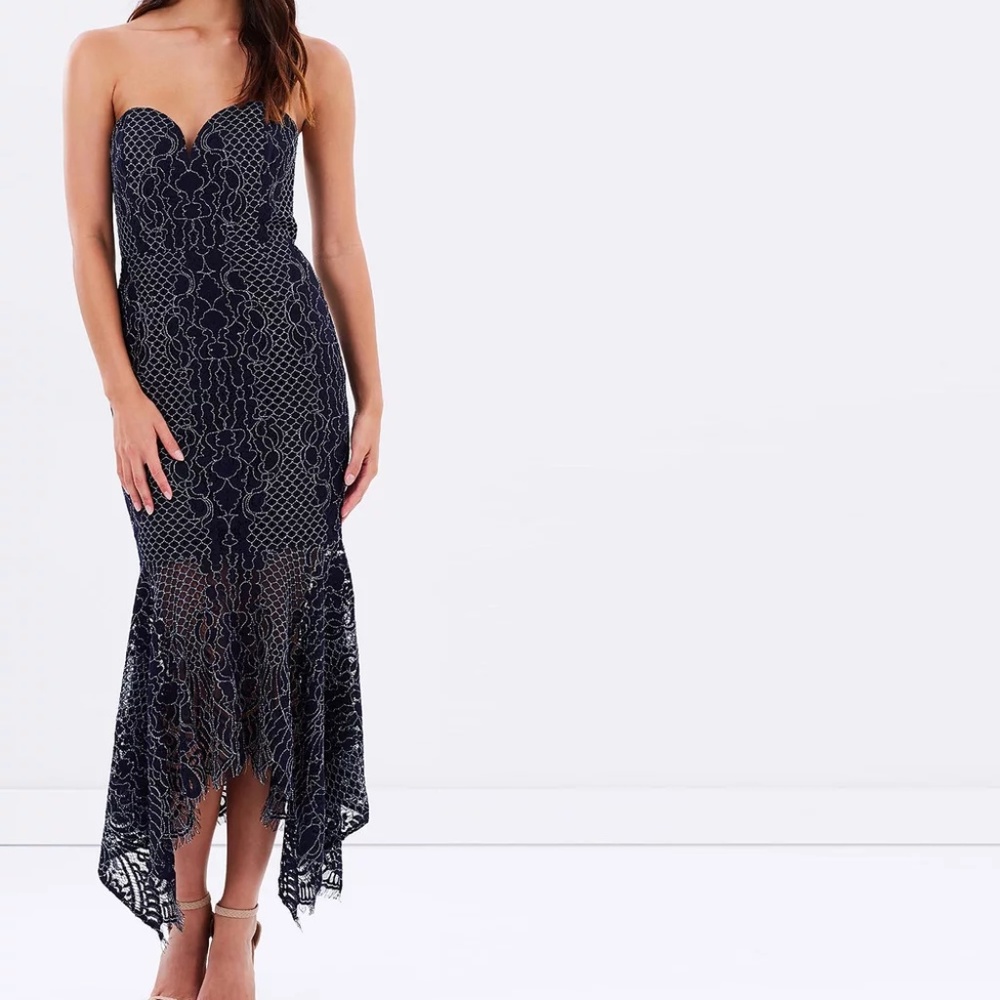 Shona Joy Navy Lace Midi Dress